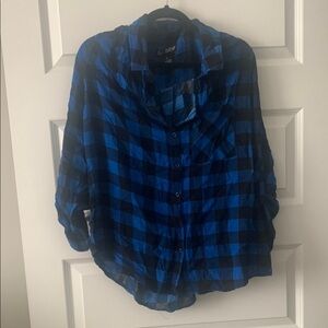 Blue and Black Plaid Button-Up Shirt